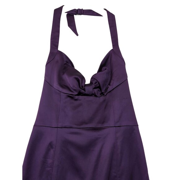 Bebe Satin Halter Dress Womens M Purple Glam Cocktail Party Evening Event - Picture 3 of 14